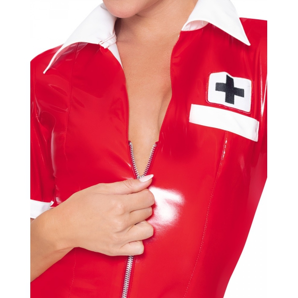 Traje de enfermera de vinilo rojo