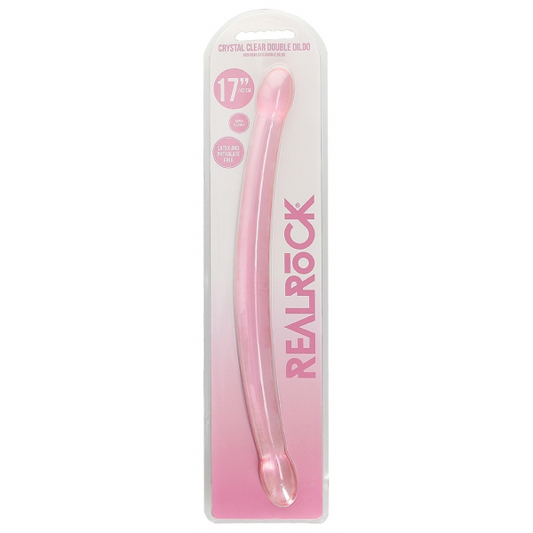 Dildo doppio di cristallo RealRock 42 x 3,5 cm rosa