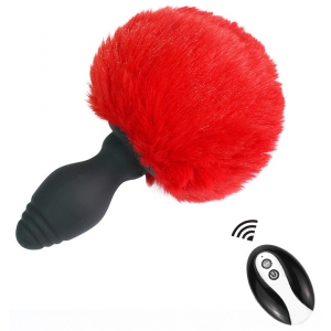 Kinky Puppy Plug vibrante Tailyvibe con pompon 6,5 x 3,1 cm rosso