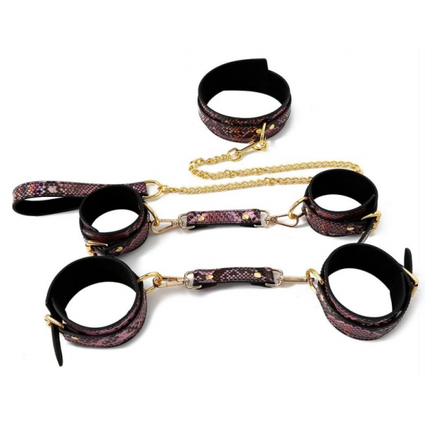 Kit Sm Snakine Halsband en Handboeien Zwart-Roze