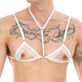 NoGenderWear Sultry Hollowed-out Gay Lace Bra Sexy Underwear WHITE