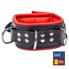 The Red Padded leather collar with 3 D-rings Red