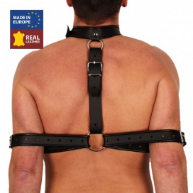 The Red Bondage and arm support collar in leather