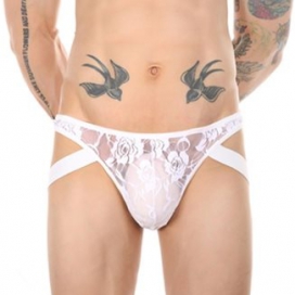 Low-waist See-through Lace Men Sexy Panty WHITE