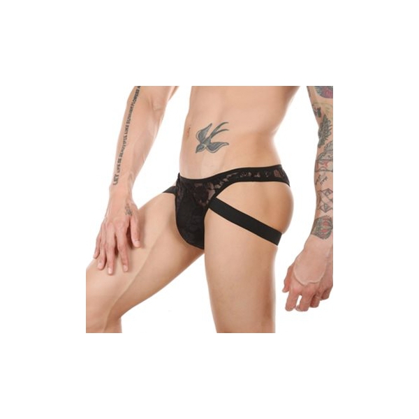 Low-waist See-through Lace Men Sexy Panty BLACK