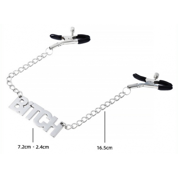 Nipple Clamp With Chain - Bitch