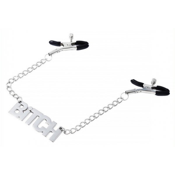 Nipple Clamp With Chain - Bitch