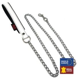 The Red Leash with leather handle 1m White
