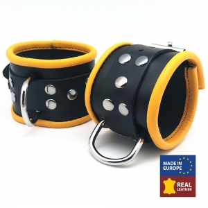 The Red Leather Handcuffs for Wrists Black-Yellow