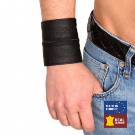 Leather wristband - Black/Black- with zip