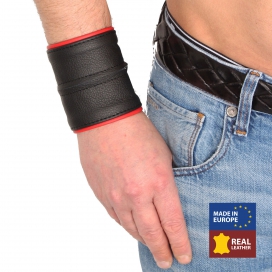 Handgelenk Kraftarmband aus Leder - Schwarz/Rot mit Reißverschluss
