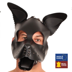 The Red MASCHERA DA CUCCIOLO IN PELLE NERA + SET LINGUA E ORECCHIE NERE