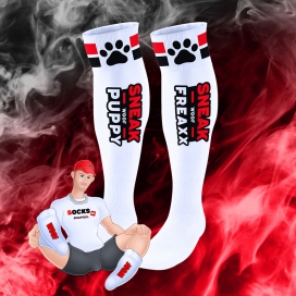 SneakFreaxx Chaussettes hautes Puppy Tube Blanc-Rouge