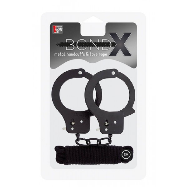 Metal Handcuffs and Rope 3M black