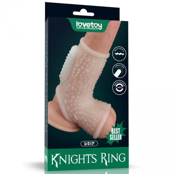 Vibrating Penis Sheath with Ballstretcher Knights Ring Best Drip 10cm