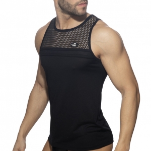 AD Fetish Mesh-Striped Tank Top Black