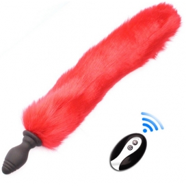 Kinky Puppy Fox Tail Vibe Plug 6.5 x 3.2cm - Cola 40cm Rojo