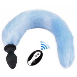 Kinky Puppy Fox Tail Vibe Plug 6,5 x 3,2 cm Coda 40 cm Blu