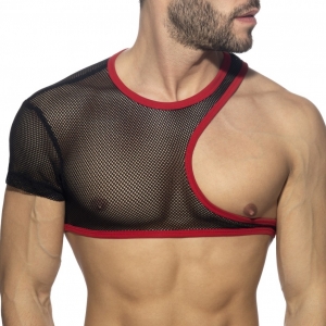 AD Fetish Irregular Mesh Crop Top Black-Red