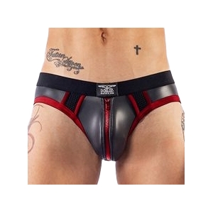 Mr B - Mister B Neoprene Jockstrap Jock Brief Mr B Preto-Vermelho