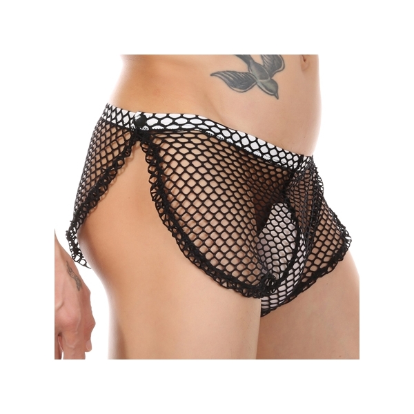 Men Side Slit Big Fishnet Boxers Sexy Nightwear BLACK