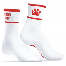 Kinky Puppy Socks Meias Good Boy branco-vermelho