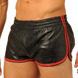Fist leather shorts Black-Red