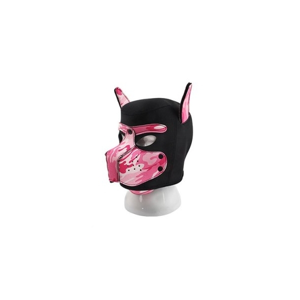 Cucciolo di cane in neoprene con maschera nera e rosa mimetica
