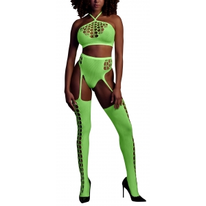 Ouch! Glow 2-Delige Bustier en Jarretelgordel Set Fluogroen