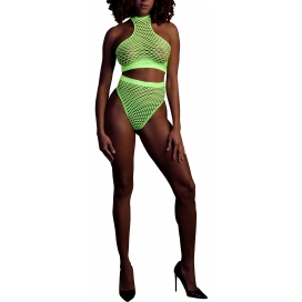 Fluo Green Mesh Bustier and Panty Set