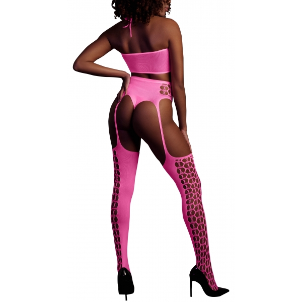 Fluorescerend Roze 2-delige Bustier en Jarretelgordel Set