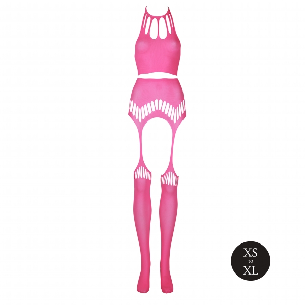 Conjunto de 2 peças em rosa fluorescente com costas sem alças e cinto com suspensório