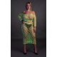 Fluorescent green bustier and off-the-shoulder net dress