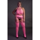 Fluorescent pink 2-piece halter top and garter belt set