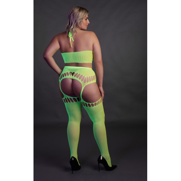 Set verde fluorescente di 2 pezzi con bustier e cintura per reggiseno