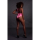 Fluorescent pink open crotch bodysuit with bare back