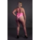 Fluorescent pink open crotch bodysuit with bare back