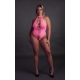 Fluorescent pink open crotch bodysuit with bare back