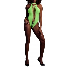 Ouch! Glow Fluorescent green open crotch bodysuit with bare back