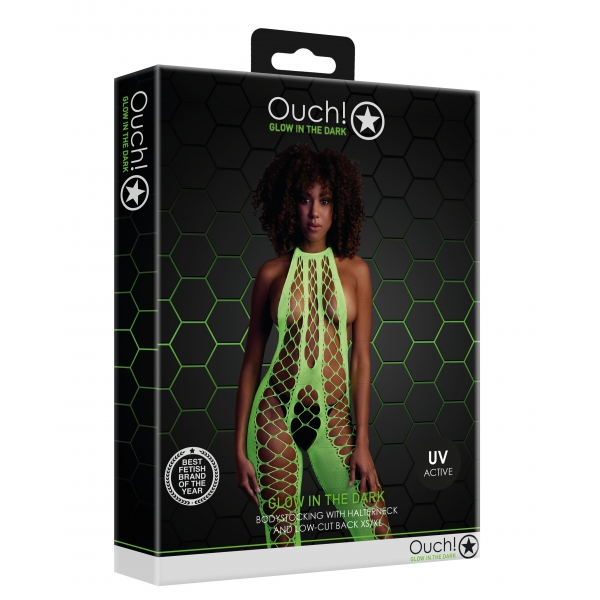 Fluorescerend groen mesh en halter jumpsuit