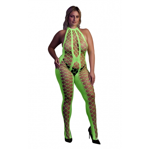 Mono verde fluorescente de malla y halter