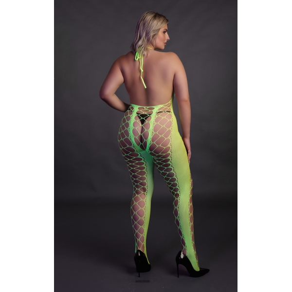 Fluorescerend groen mesh en halter jumpsuit