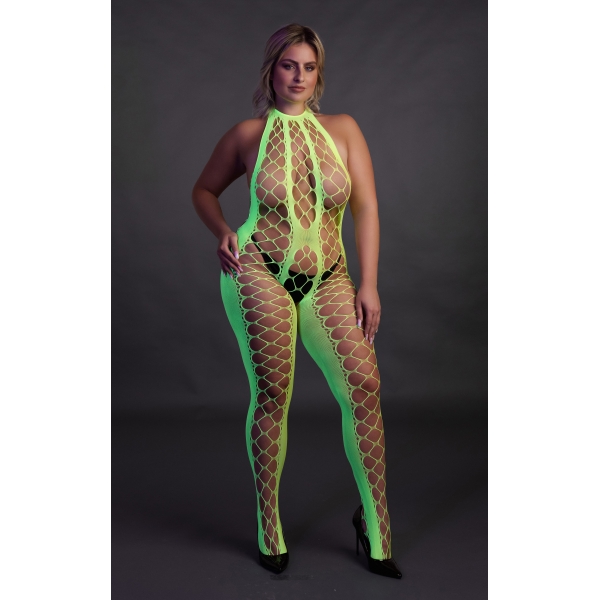 Fluorescerend groen mesh en halter jumpsuit