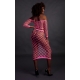 Fluorescent pink bustier and off-the-shoulder net dress