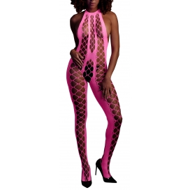 Ouch! Glow Fluorescent Pink Mesh and Halter Jumpsuit