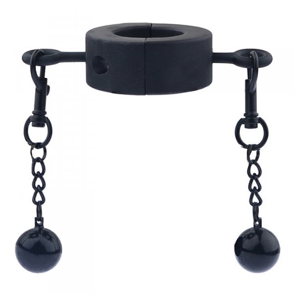 Ballstretcher in metallo con palline per testicoli M 32mm - Altezza 20mm - Peso 435g Nero