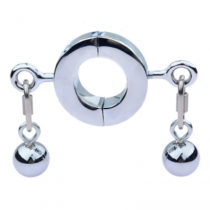 MenSteel Ballstretcher aus Metall mit Testicle-Kugeln M 32mm - Höhe 20mm - Gewicht 485g Silber