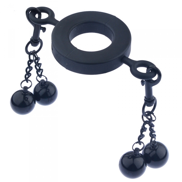 Metallic Testicle Stretcher Weights - 4 Balls BLACK S