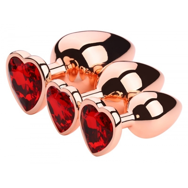 Rose Gold Anal Plug With Heart Diamond RED L