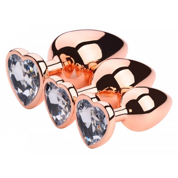 Rose Gold Anal Plug With Heart Diamond CLEAR M